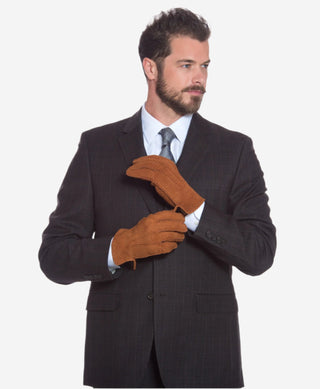 CA3633 (cork) - Handsewn Italian carpincho men’s rabbit fur-lined dress gloves - Glamourous Grace