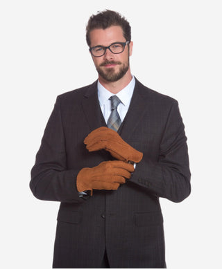 CA3633 (cork) - Handsewn Italian carpincho men’s rabbit fur-lined dress gloves - Glamourous Grace