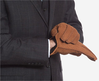 CA3633 (cork) - Handsewn Italian carpincho men’s rabbit fur-lined dress gloves - Glamourous Grace