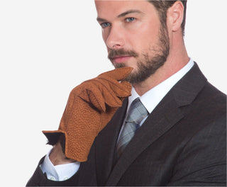 CA3633 (cork) - Handsewn Italian carpincho men’s rabbit fur-lined dress gloves - Glamourous Grace