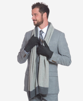 CA3633 (grey) - Handsewn Italian carpincho men’s rabbit fur-lined dress gloves - Glamourous Grace