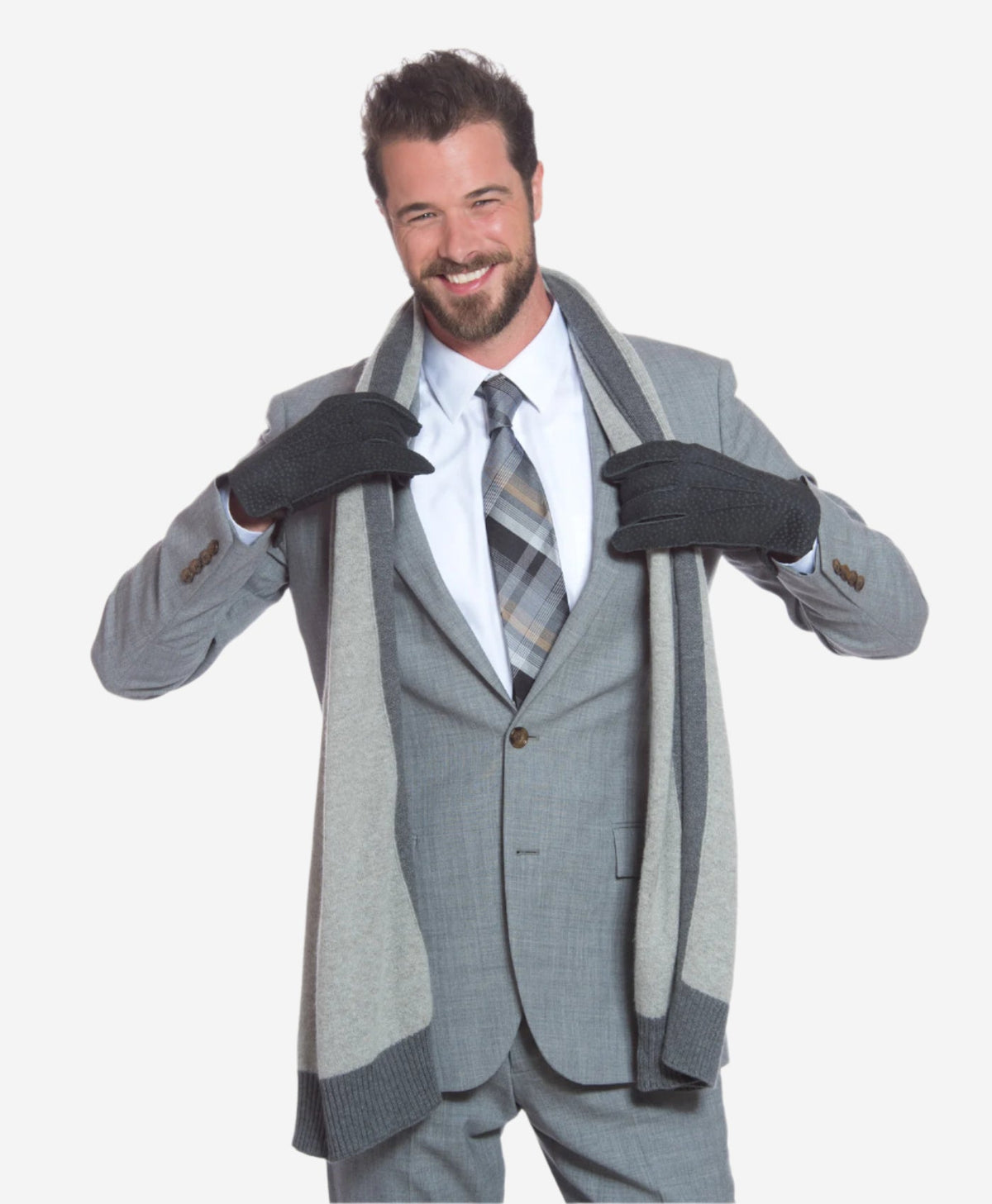 CA3633 (grey) - Handsewn Italian carpincho men’s rabbit fur-lined dress gloves - Glamourous Grace