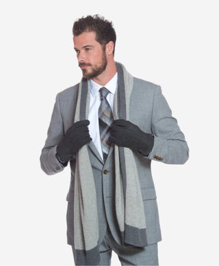 CA3633 (grey) - Handsewn Italian carpincho men’s rabbit fur-lined dress gloves - Glamourous Grace