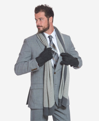 CA3633 (grey) - Handsewn Italian carpincho men’s rabbit fur-lined dress gloves - Glamourous Grace