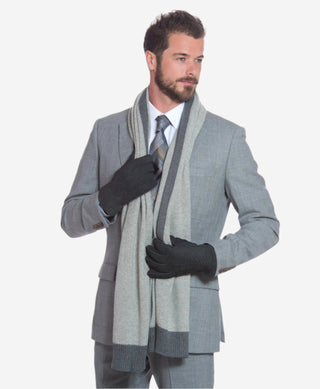 CA3633 (grey) - Handsewn Italian carpincho men’s rabbit fur-lined dress gloves - Glamourous Grace