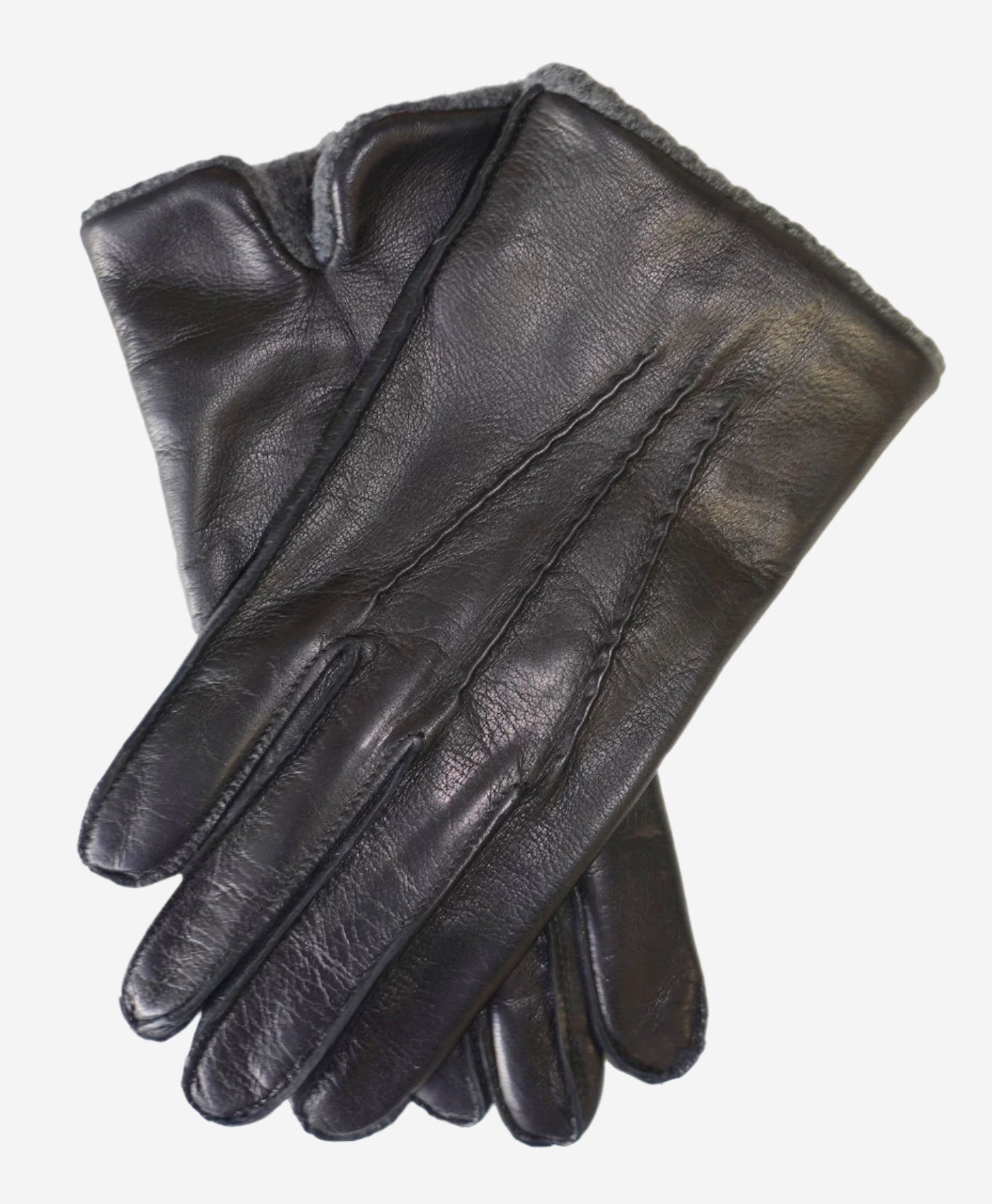 CA3915 (black) - Men’s Italian cashmere-lined leather gloves with ribbed inner cashmere cuff - Glamourous Grace