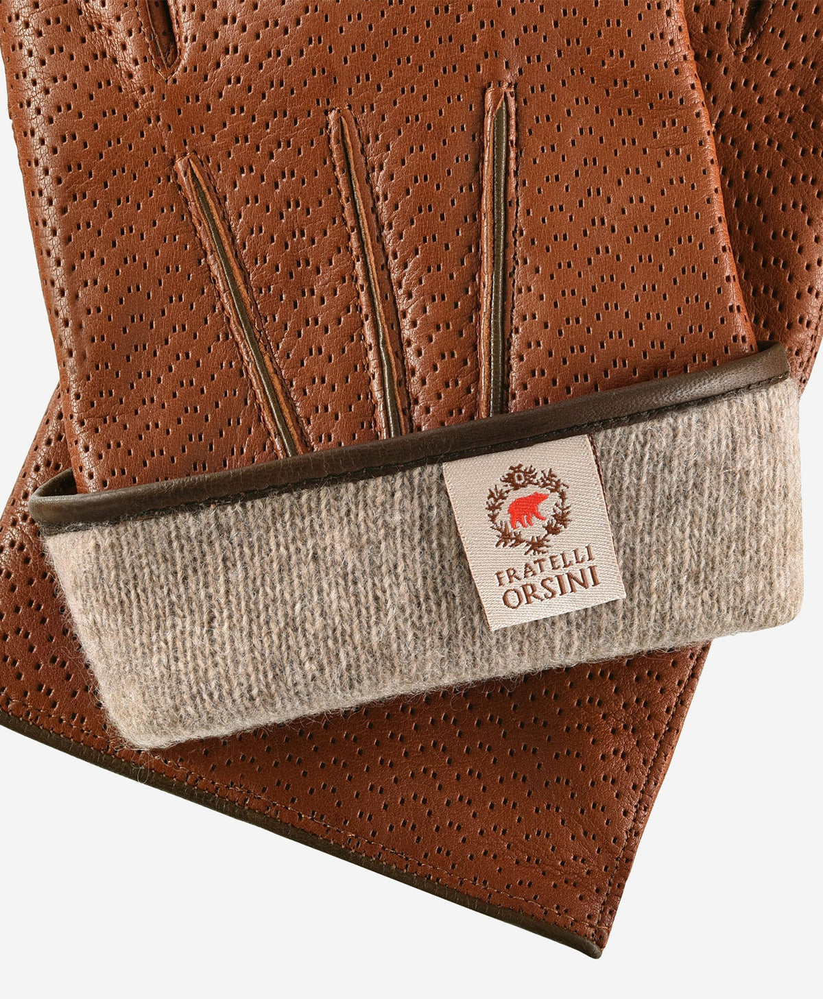 CA3976 (cognac) -Men's Italian cashmere lined leather gloves with unique contrast points - Glamourous Grace