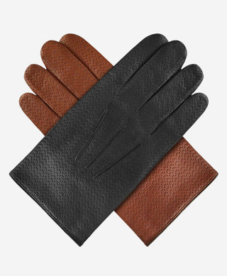 CA3976 (black) - Men's Italian cashmere lined leather gloves with unique contrast points - Glamourous Grace