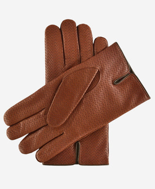 CA3976 (cognac) -Men's Italian cashmere lined leather gloves with unique contrast points - Glamourous Grace