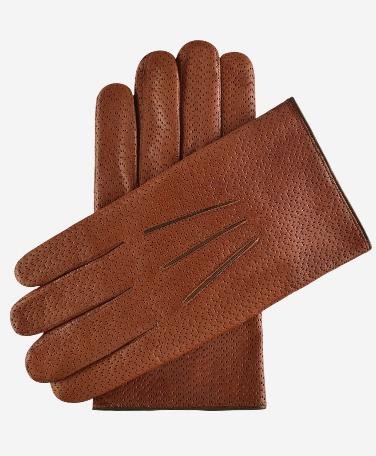 CA3976 (cognac) -Men's Italian cashmere lined leather gloves with unique contrast points - Glamourous Grace