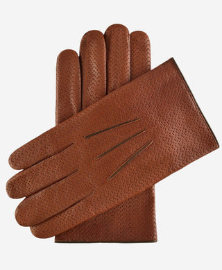 CA3976 (cognac) -Men's Italian cashmere lined leather gloves with unique contrast points - Glamourous Grace