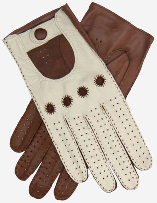 CA4123 (cream/brown) – Women’s two-tone Italian leather driving gloves - Glamourous Grace