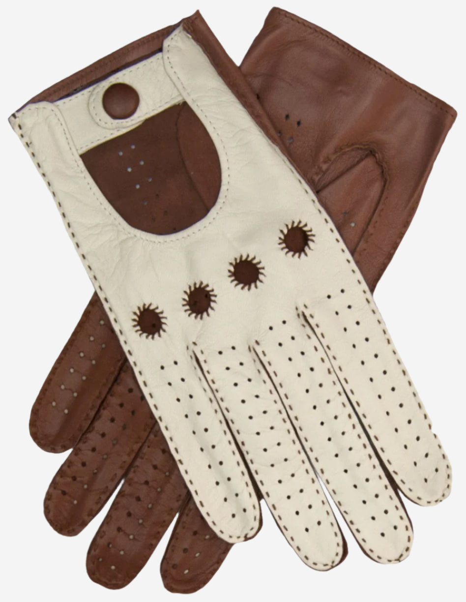 CA4123 (cream/brown) – Women’s two-tone Italian leather driving gloves - Glamourous Grace