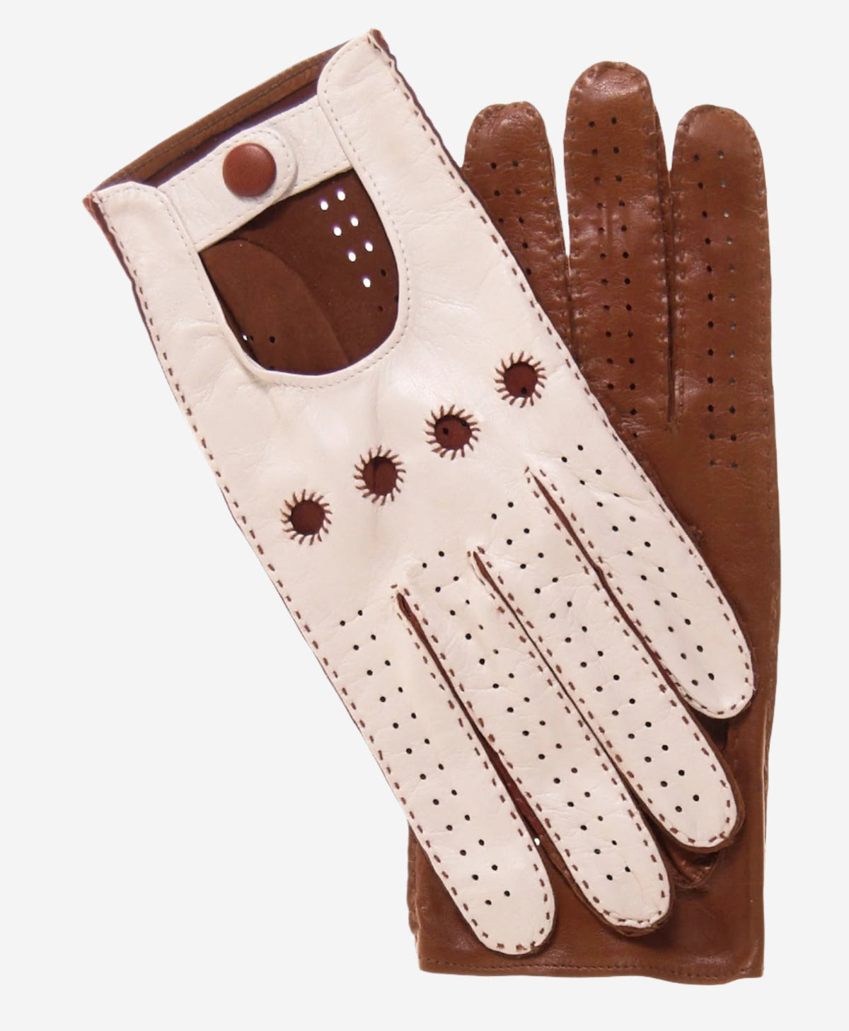 CA4123 (cream/brown) – Women’s two-tone Italian leather driving gloves - Glamourous Grace