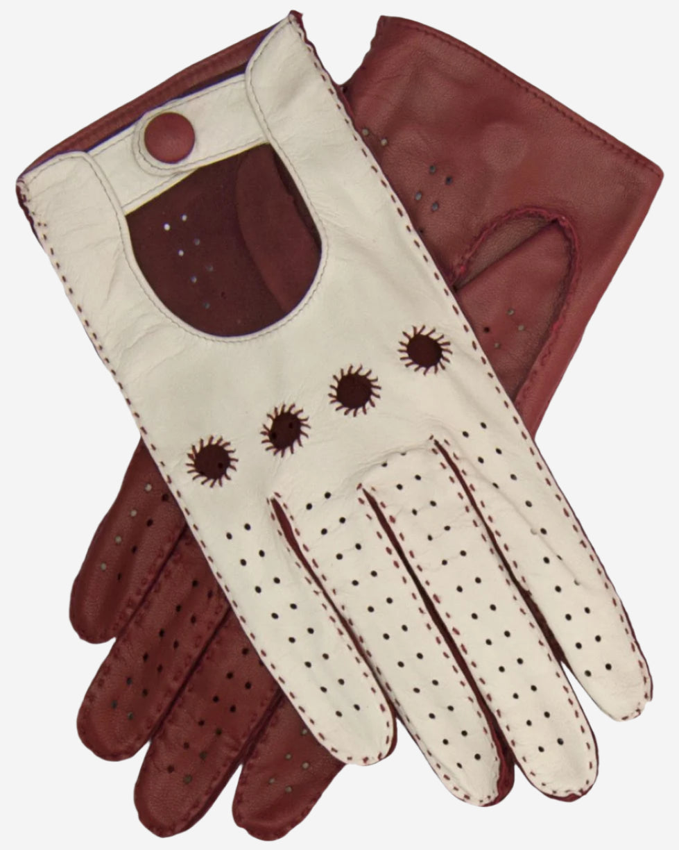CA4123 (cream/claret) - Women’s two-tone Italian leather driving gloves - Glamourous Grace