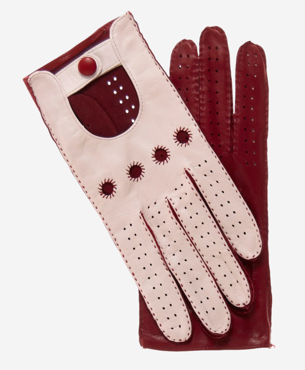 CA4123 (cream/claret) - Women’s two-tone Italian leather driving gloves - Glamourous Grace