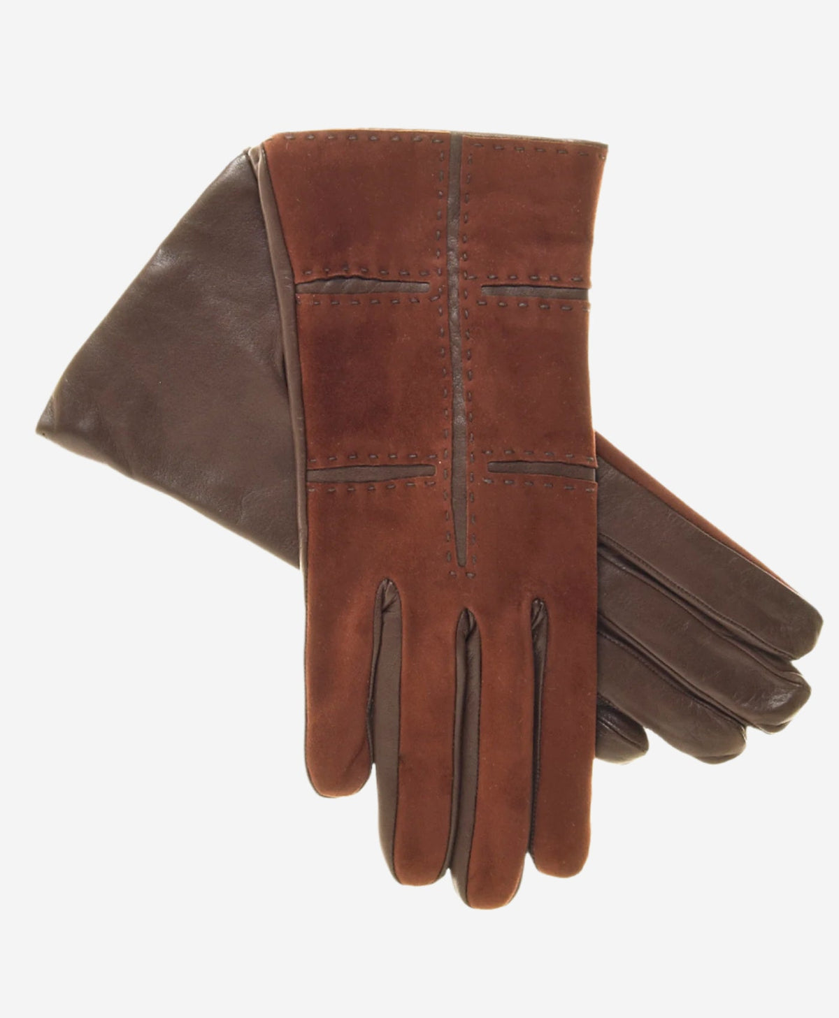 CA4330 (brown) – Women’s Italian suede gloves with cashmere lining, lambskin palms, and inserts - Glamourous Grace