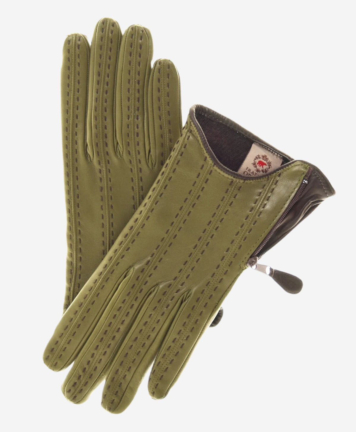 A4348 (olive) – Women’s Italian leather gloves with cashmere lining and side zipper - Glamourous Grace