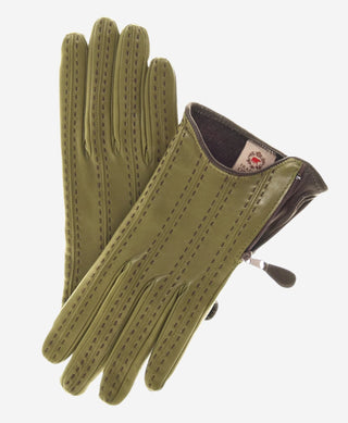 A4348 (olive) – Women’s Italian leather gloves with cashmere lining and side zipper - Glamourous Grace