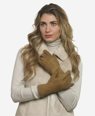 CA4465 (hazel) - Women’s handsewn Italian sueded lamb shearling gloves - Glamourous Grace