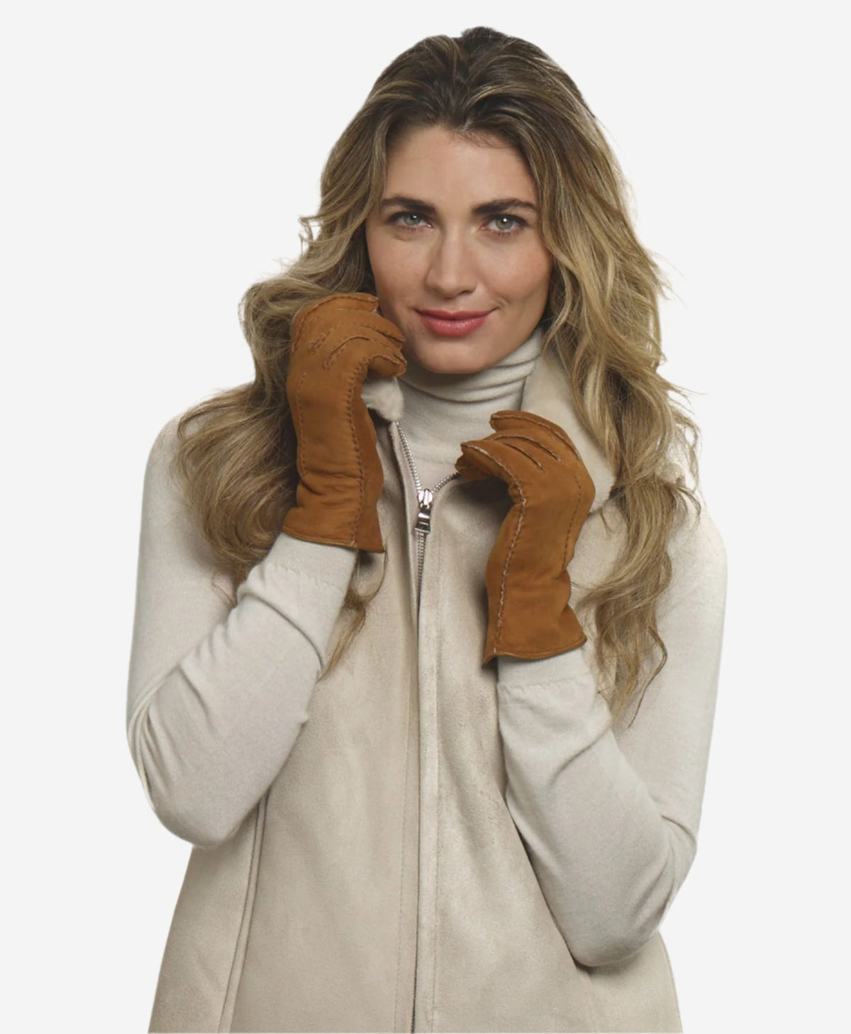 CA4465 (saddle) - Women’s handsewn Italian sueded lamb shearling gloves - Glamourous Grace