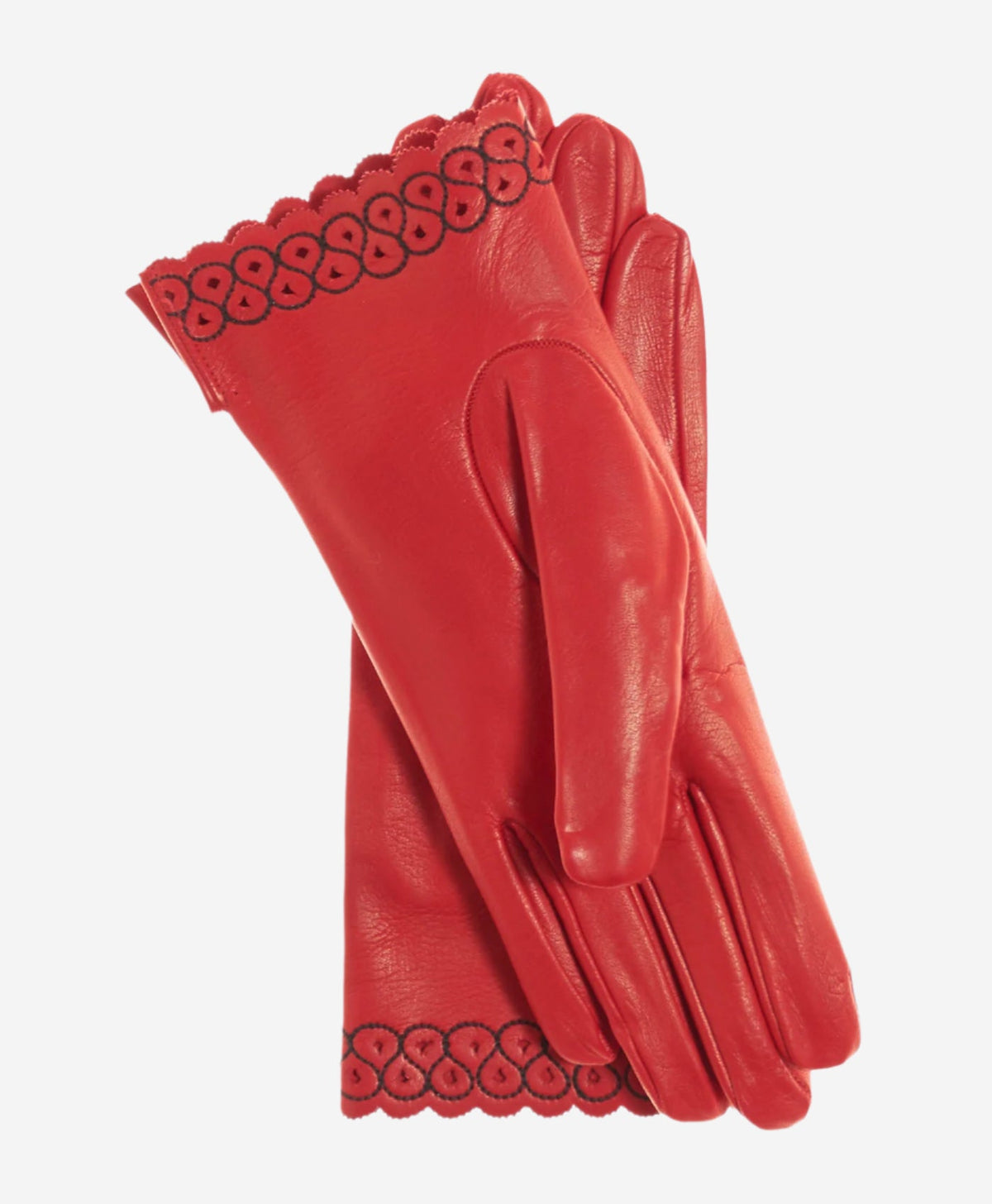 CA4534 (red) - Women’s Italian unlined dress leather gloves with “lace-work" cuff - Glamourous Grace