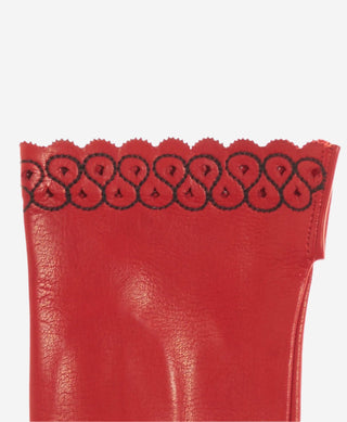 CA4534 (red) - Women’s Italian unlined dress leather gloves with “lace-work" cuff - Glamourous Grace