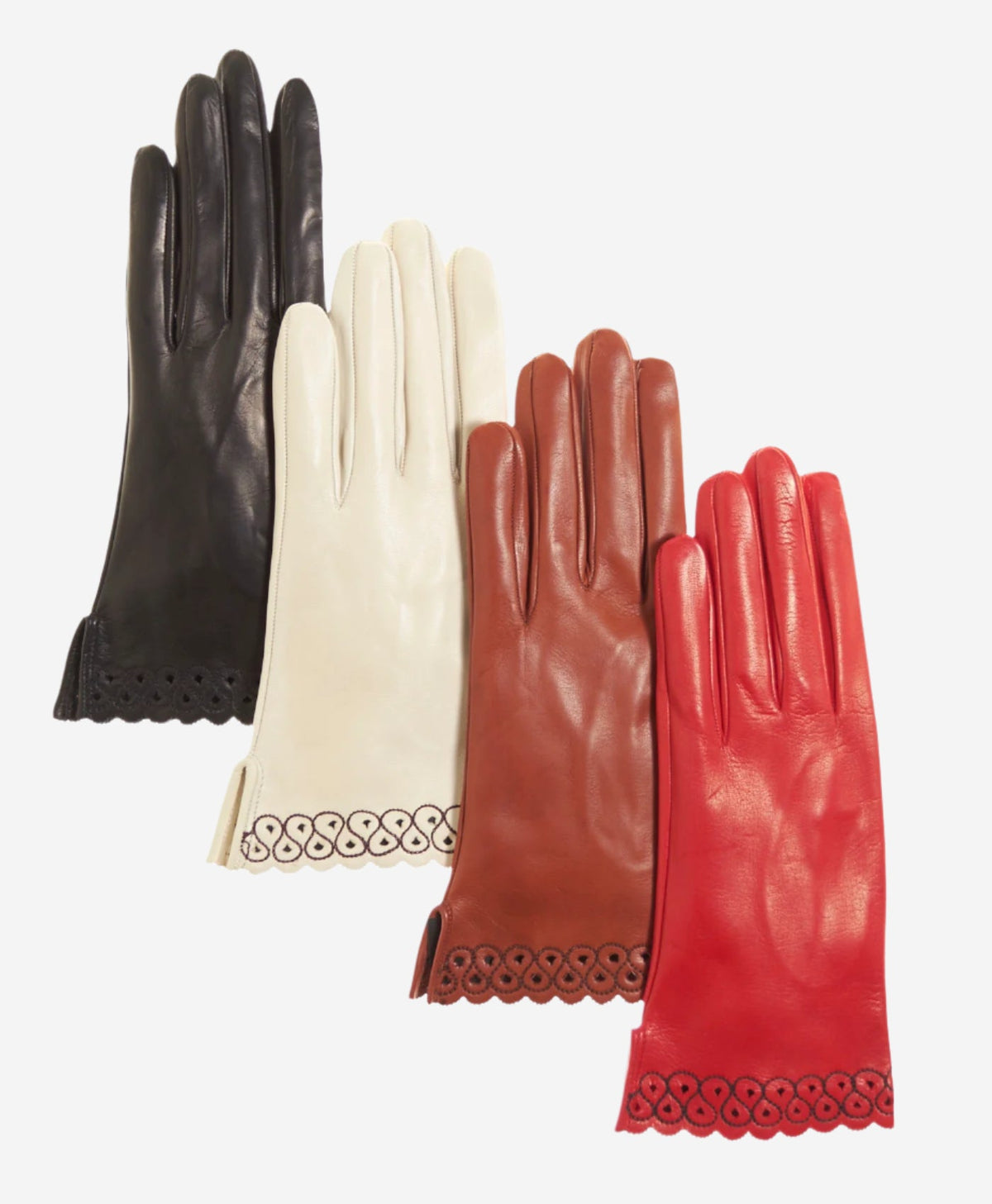 CA4534 (red) - Women’s Italian unlined dress leather gloves with “lace-work" cuff - Glamourous Grace
