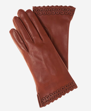 CA4534 (medium brown) - Women’s Italian unlined dress leather gloves with “lace-work" cuff - Glamourous Grace