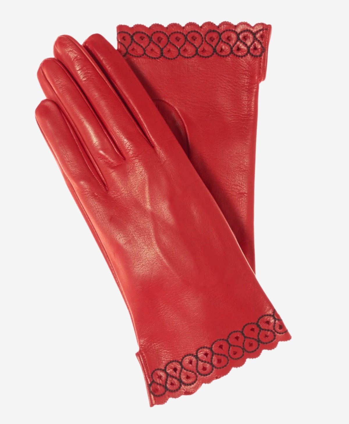 CA4534 (red) - Women’s Italian unlined dress leather gloves with “lace-work" cuff - Glamourous Grace
