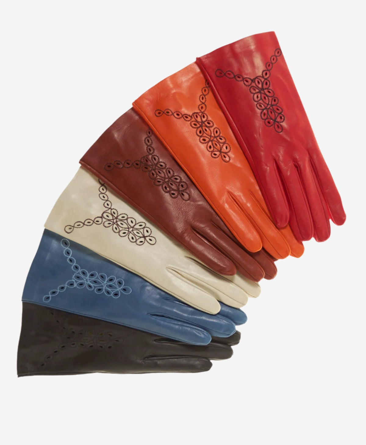 CA4539 (red) - Women’s Italian unlined dress leather gloves with “lace-work” design - Glamourous Grace