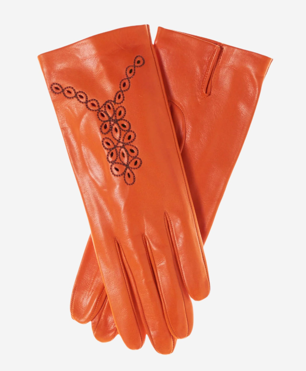 CA4539 (orange) - Women’s Italian unlined dress leather gloves with “lace-work” design - Glamourous Grace