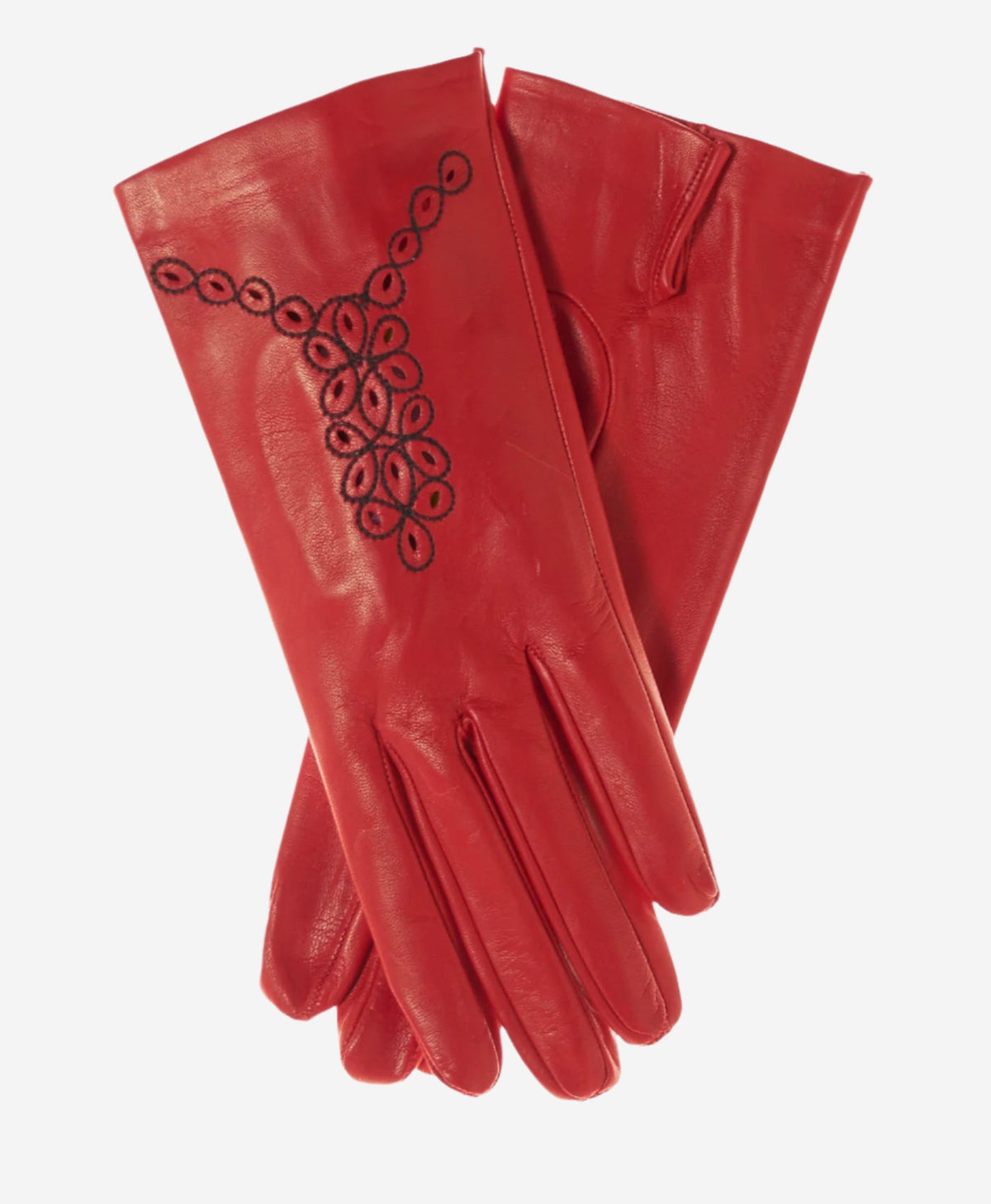 CA4539 (red) - Women’s Italian unlined dress leather gloves with “lace-work” design - Glamourous Grace
