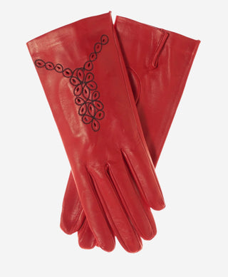 CA4539 (red) - Women’s Italian unlined dress leather gloves with “lace-work” design - Glamourous Grace