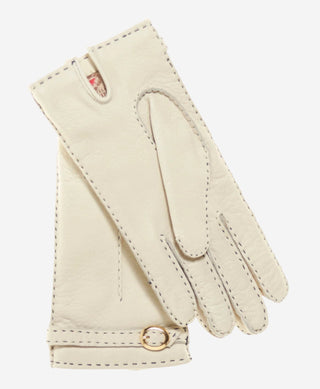CA4661 (cream) -  Women’s Italian handsewn deerskin gloves with cashmere lining and distinctive strap and buckle - Glamourous Grace
