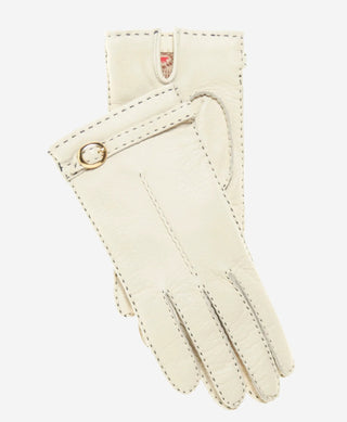 CA4661 (cream) -  Women’s Italian handsewn deerskin gloves with cashmere lining and distinctive strap and buckle - Glamourous Grace
