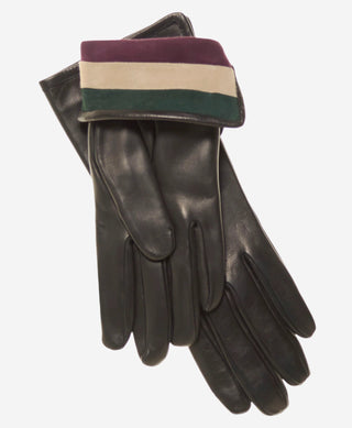 CA4662 (black) – Women’s Italian leather gloves with cashmere lining and multi-color inner cuff - Glamourous Grace