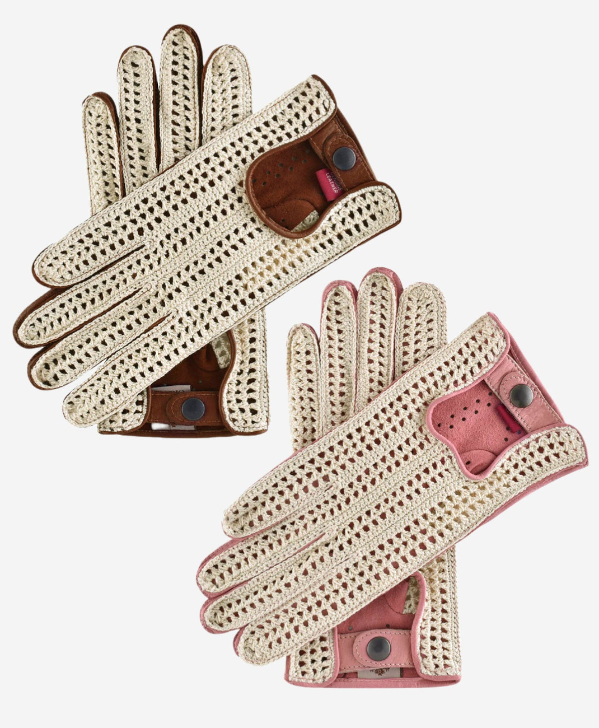 CA4916 (brown) - Handsewn Italian crochet driving gloves in lambskin leather - Glamourous Grace