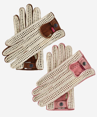 CA4916 (brown) - Handsewn Italian crochet driving gloves in lambskin leather - Glamourous Grace