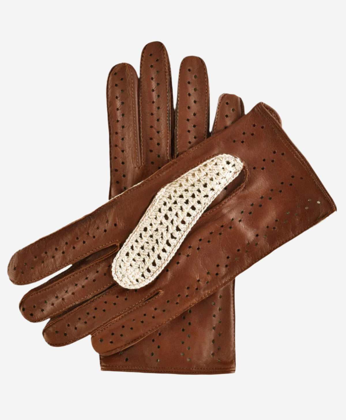 CA4916 (brown) - Handsewn Italian crochet driving gloves in lambskin leather - Glamourous Grace