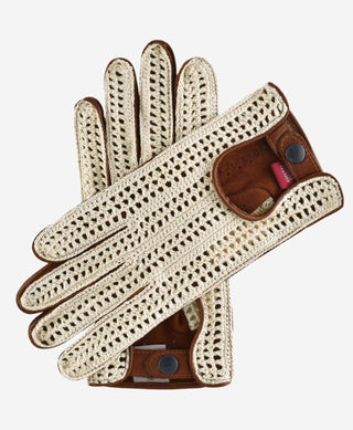 CA4916 (brown) - Handsewn Italian crochet driving gloves in lambskin leather - Glamourous Grace