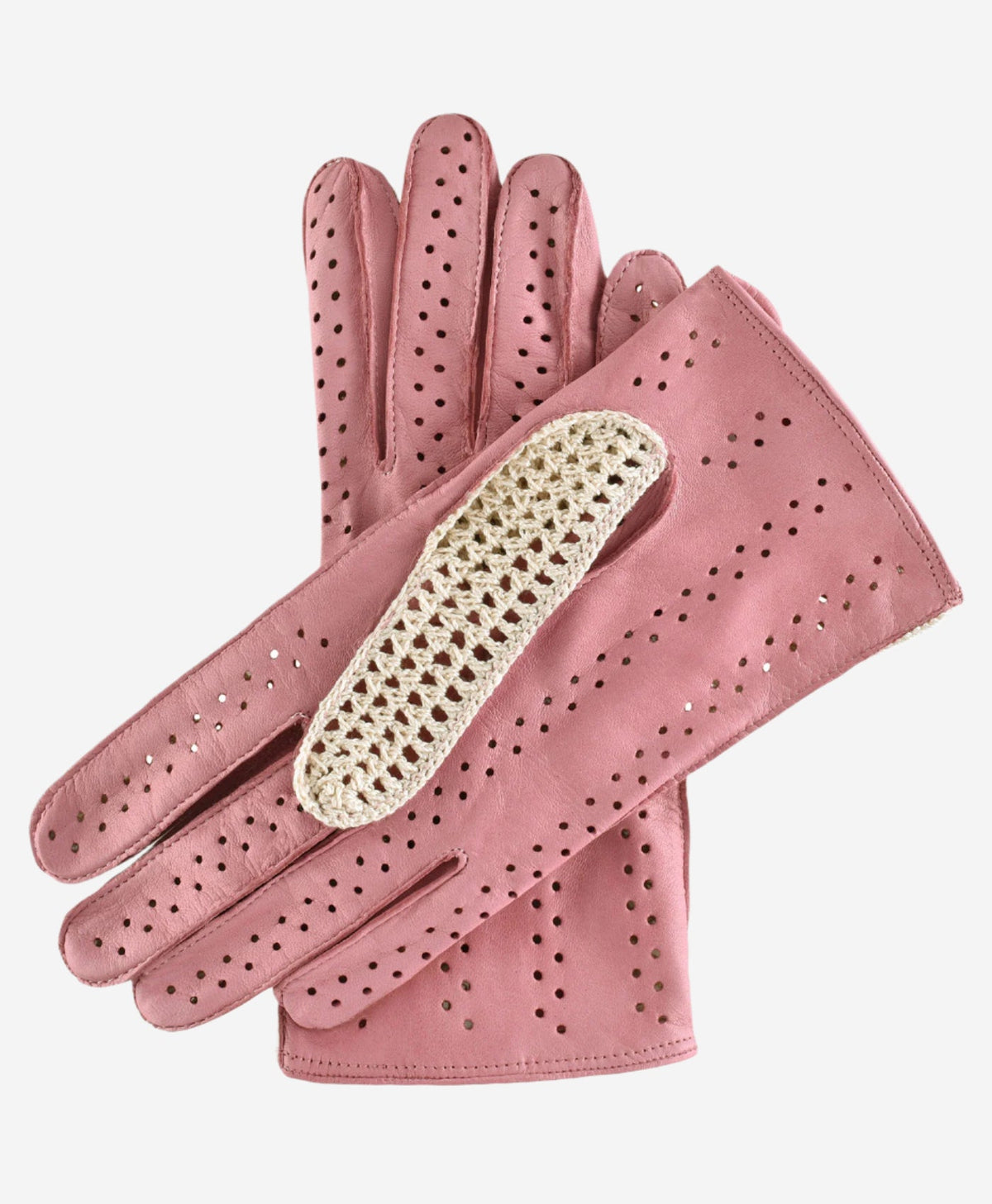 CA4916 (pink) - Handsewn Italian crochet driving gloves in lambskin leather - Glamourous Grace
