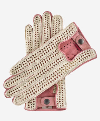 CA4916 (pink) - Handsewn Italian crochet driving gloves in lambskin leather - Glamourous Grace