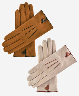 CA4941 (brown) - Women’s Italian handsewn suede gloves with cashmere lining and distinctive details - Glamourous Grace