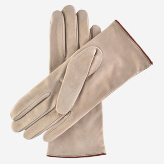 CA4941 (alabaster) - Women’s Italian handsewn suede gloves with cashmere lining and distinctive details - Glamourous Grace