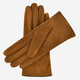 CA4941 (brown) - Women’s Italian handsewn suede gloves with cashmere lining and distinctive details - Glamourous Grace