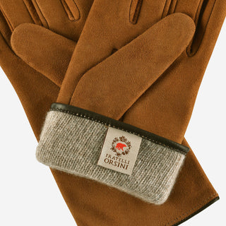 CA4941 (brown) - Women’s Italian handsewn suede gloves with cashmere lining and distinctive details - Glamourous Grace