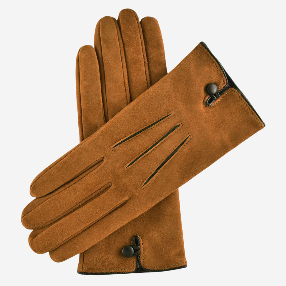 CA4941 (brown) - Women’s Italian handsewn suede gloves with cashmere lining and distinctive details - Glamourous Grace