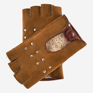 CA4956 (cognac) - Women’s Italian suede driving gloves with lambswool lining and metal studs - Glamourous Grace