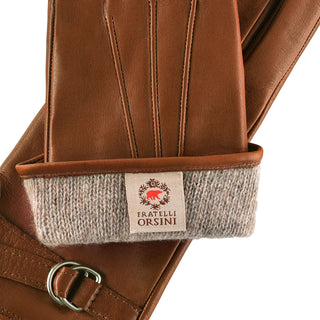 CA4987 (cognac) - Women's Italian Leather Lambskin Gloves with Strap - Glamourous Grace